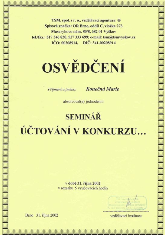 Seminář - účtování v konkurzu